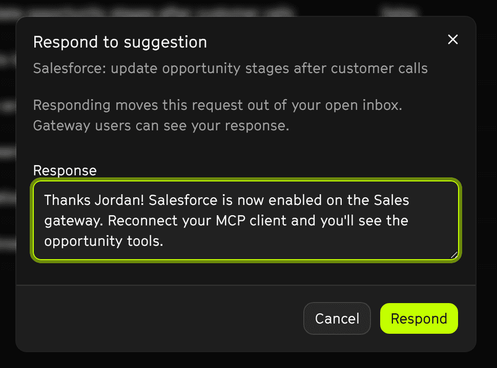 The Respond dialog with an optional response